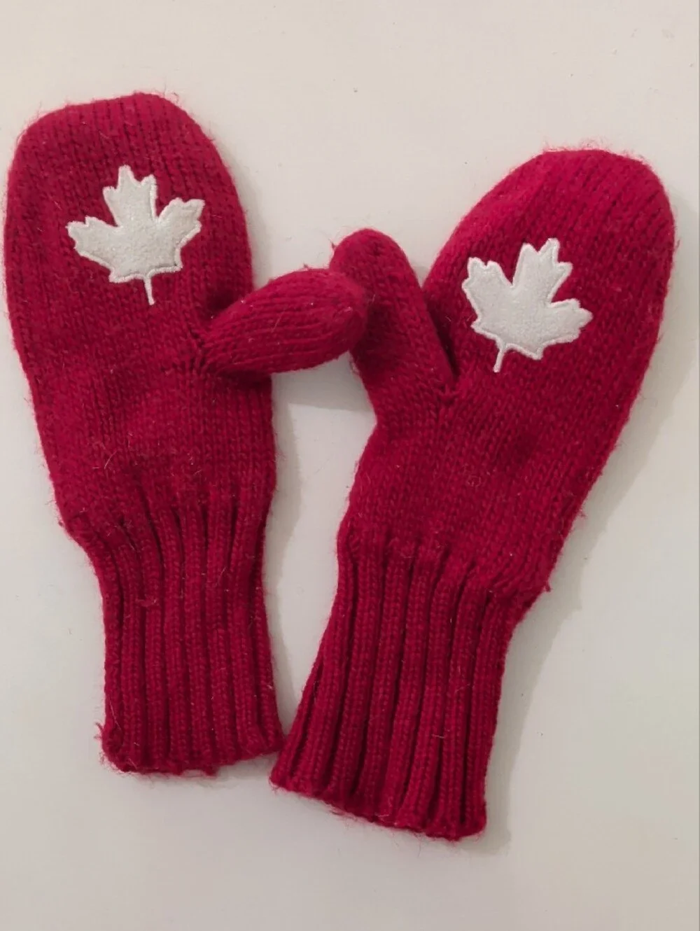 Vancouver Red Kids Knit Mittens with White Olympic Ring Design